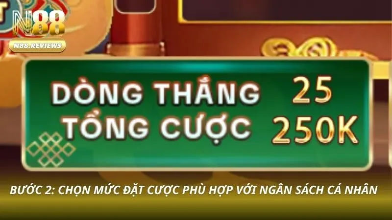 Bảng điều khiển chọn mức cược và các dòng thanh toán trong game